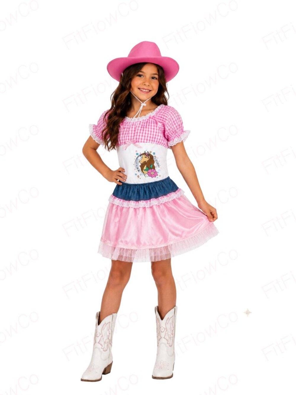 Forum Novelties Pink Cowgirl Costume Girls 8-10 NWT Hat Top Skirt Western